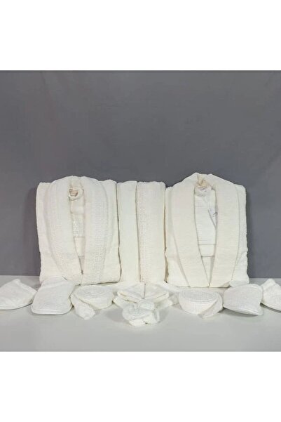 Reiashn Famliy Turkish 100% Cotton Lace Robe Set, Off-White, 13 Pieces
