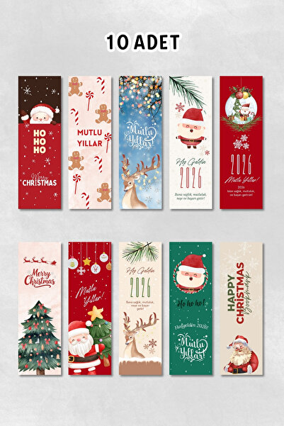 Metranya Yılbaşı Konseptli Ayraç Seti, 10 Adet, Yeni Yıl Hediye, Paketleme Tebrik Kartı, Yılbaşı Süsü