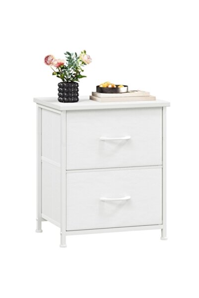 DASEN 45x30x51cm Bedside Table Nightstand with Fabric Drawers - White