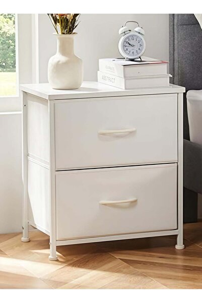 DASEN 45x30x51cm Bedside Table Nightstand with Fabric Drawers - White