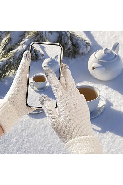 Flippy Set of 2 pairs, Women's Gloves with Touchscreen function, universal size, White and Beige