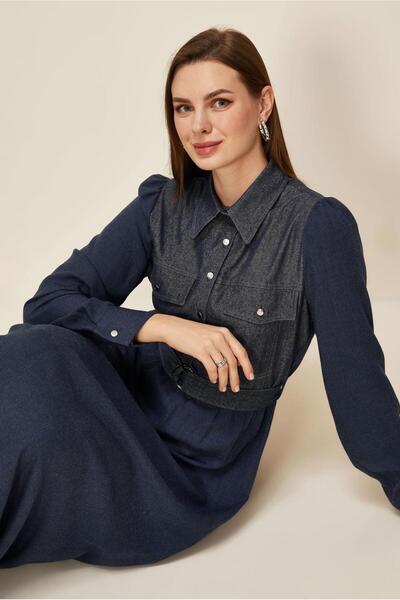 Alvina Belted Denim Detailed Dress 46052