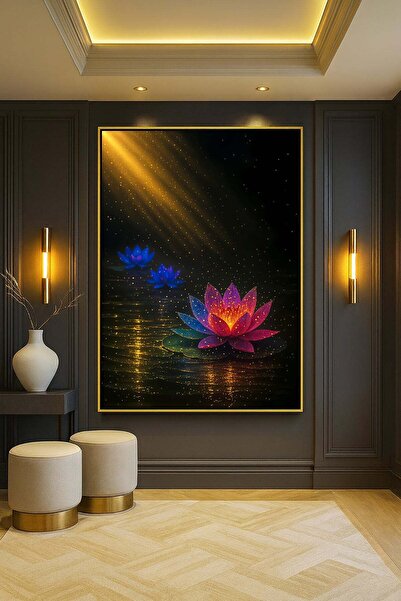 Wallivo Lotus Çiçeği - Spiritüel ve Huzur Veren Modern Siyah Metal Çerçeveli ...