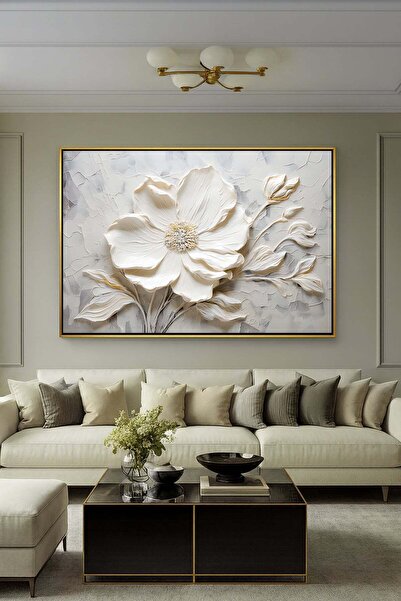 Wallivo Yüksek Kabartma Görünümlü Beyaz Çiçek Motifi - 3D Etkili Bronz Metal ...