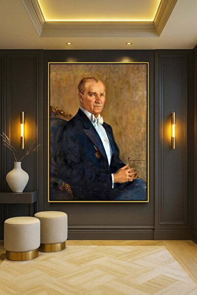 Wallivo Mustafa Kemal Atatürk Portre - Model 4 Siyah Metal Çerçeveli Kanvas T...