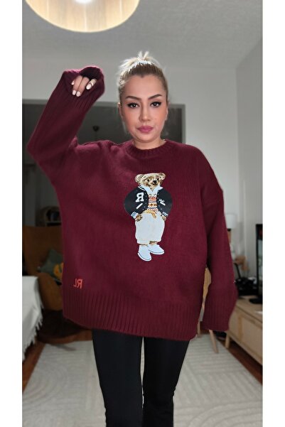 MADAMMERY Equivalent to Ayar Printed Casual Burgundy Sweater