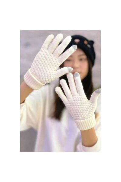 Flippy Set of 2 pairs, Women's Gloves with Touchscreen function, universal size, White and Beige