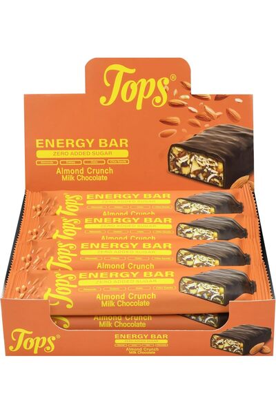 Tops لوح شوكولاتة الطاقة - حليب اللوز ٥٠ غرام، خالي من السكر (عبوة من ١٢ قطعة)