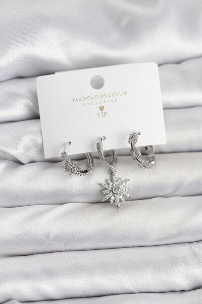 Lisinya Brass Silver Color Pole Star Model 3-Piece Women's Earring Set - Tygoo