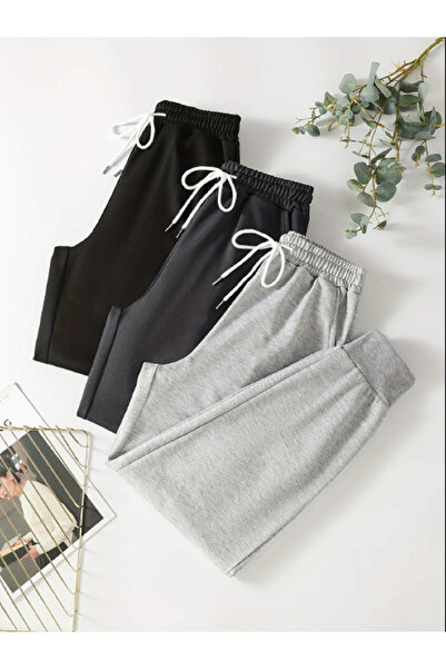 TORUK MAKTO 3 Pieces Unisex Regular Black Gray Navy Blue Ribbed Leg Sweatpants