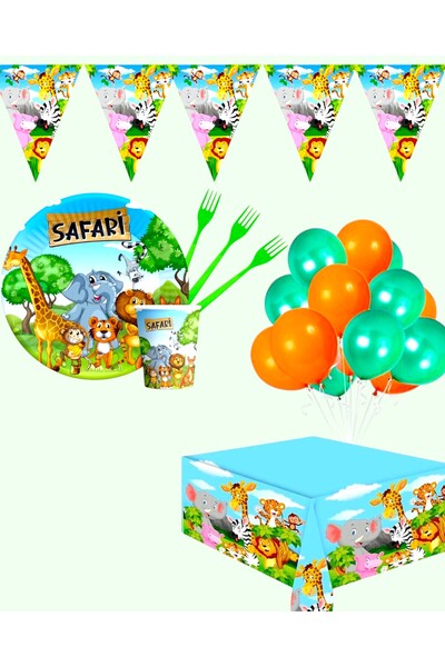 Evabrite Safari Themed Party Set for 32 People - Cute Animals Jungle Concept Party Supplies