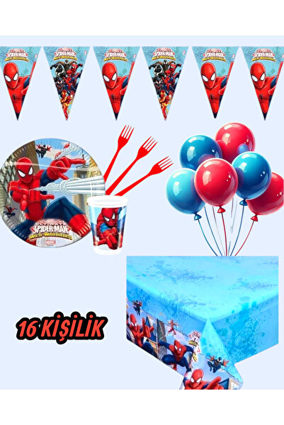 Evabrite Spider-Man Themed Party Set for 16 People - Spider Birthday Celebration Supplies