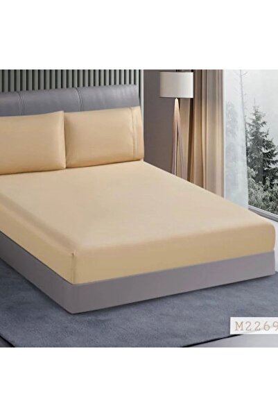 Reiashn 3-piece fitted sheet set, beige color, 100% cotton, single and a half size