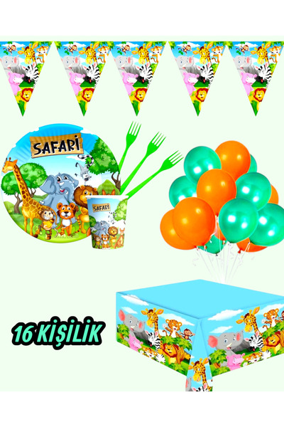 Evabrite Safari Themed Party Set for 16 People - Cute Animals Jungle Concept Party Supplies