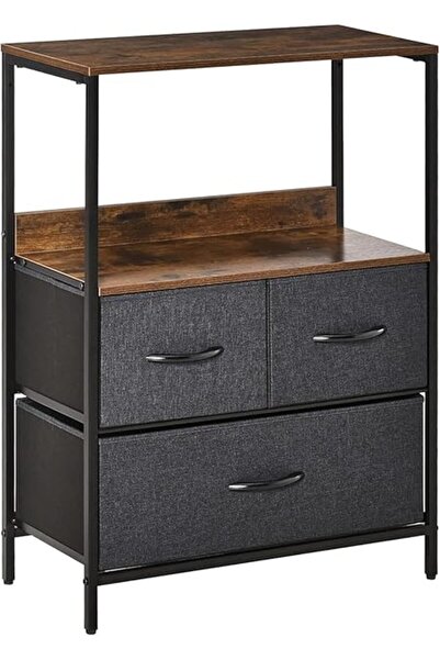 Xess 3 Fabric Drawer Nightstand Storage Chest Unit Home Cabinet w/Shelves Home Living Room Bedroom Entry