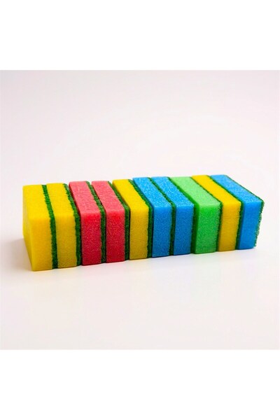 Technow Klasik 9 x 6 cm 4 Renkli Düz Bulaşık Süngeri 10 Adet