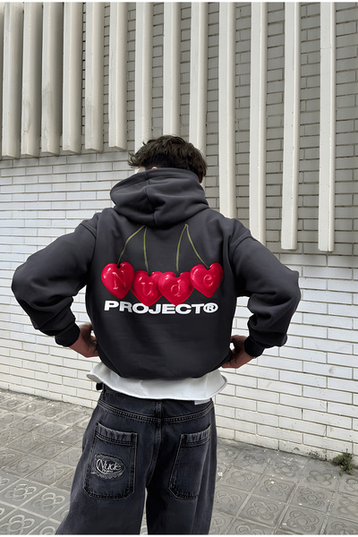 PURE POWER Hanorac cu glugă Nude Project Cherry UNISEX supradimensionat BLACK COTTON K cu glugă PRINTED SWEAT tricou