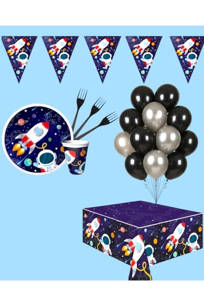 Evabrite Space and Astronaut Themed Party Set for 16 People - Rocket Birthday Celebration Supplies