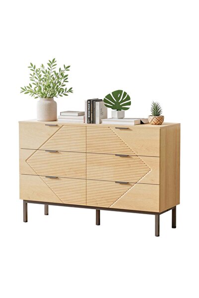 CHOGORI خزانة ملابس - خزانة ملابس خشبية ريفية بستة أدراج (طبيعية)