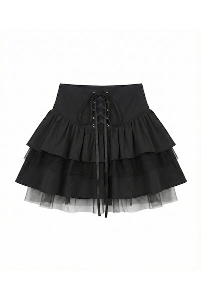 Köstebek Tiered Eyelet Skirt with Tulle Ribbon