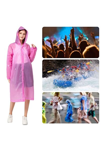 Defsedar EVA Rain Poncho for Adults - Reusable Packable Raincoat with Hood (Pink)