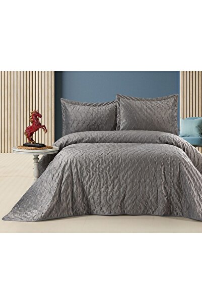 Bella Home Cuvertură de pat din catifea Zara, dublă, gri