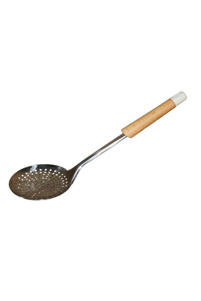 WDA Stainless Steel Skimmer Ladle with Wooden Handle