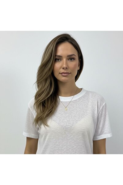 VALDOR Keten Muadilli Hafif Transparan Basic T-Shirt