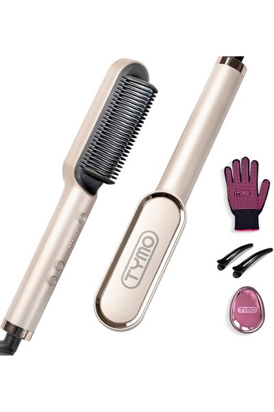 TYMO Hair Straightener Brush with Built-in Comb, Tourmaline Ceramic, 5 Temp S...