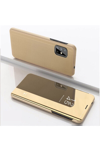 Samsung Husa Mirror pentru A70 - Flip Stand, Gold