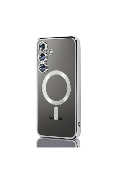 Samsung Επιμεταλλωμένη θήκη για S25 Ultra, MagCase, διαφανής TPU, ασημί πλαίσιο