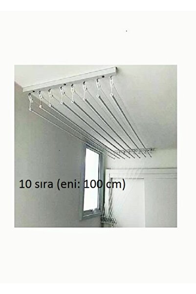 YILDIZ Metalik 10 sıra (100 cm) - 150 cm boy - beyaz asansörlü çamaşır kurutm...