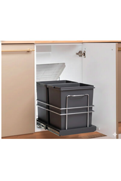 KMT سلة مهملات تحت الطاولة 14+14 لتر بقضبان تلسكوبية بلاستيكية (أنثراسيت)