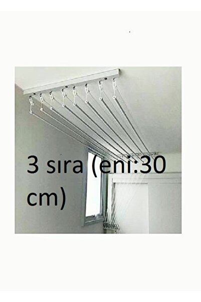 YILDIZ Metalik 3 sıra (30 cm) - 200 cm boy - beyaz asansörlü çamaşır kurutma ...
