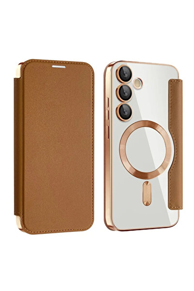 Samsung Husa MagFlip pentru S24 FE (S721), Magnet, RFID protect, Leather, Chrome Edge, Gold
