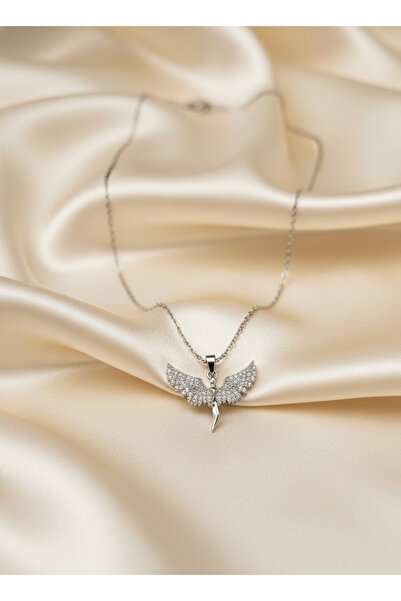 GKCBijoux Renk Zirkon Taşlı Melek Kanadı Çelik Kolye - Kararmaz Anka Kuşu