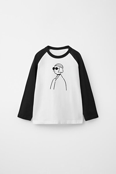 Freak Tshirt Reglan Sleeve Long Sleeve Printed White Black T-Shirt