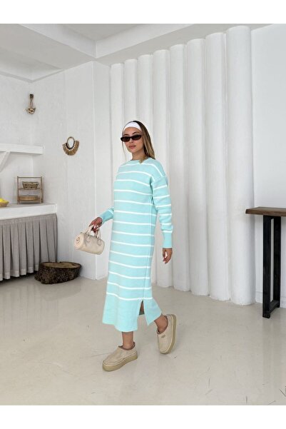 ZF BUTİK Langes gestreiftes Premium-Strickkleid für Damen