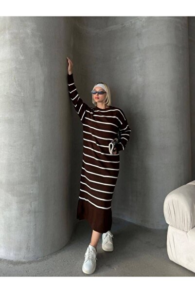 ZF BUTİK Langes gestreiftes Premium-Strickkleid für Damen