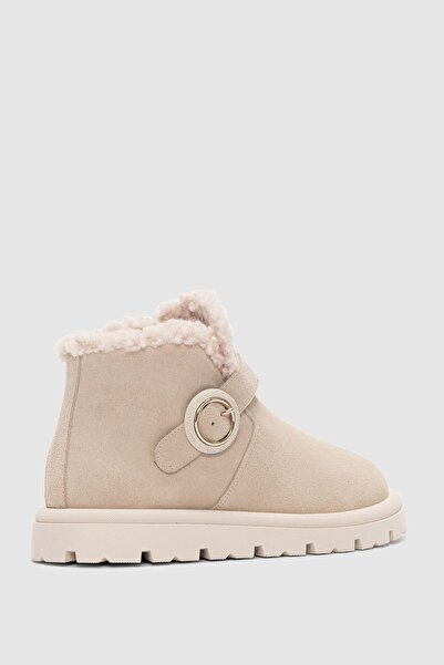 selin shoes Luva Genuine Leather Adjustable Buckle Detailed Side Zipper Women's Boots - Beige Suede