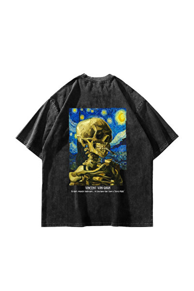 Sekizbiraltı Μπλουζάκι Skull of a Skeleton με τύπωμα oversized Unisex Washable Black Tshirt
