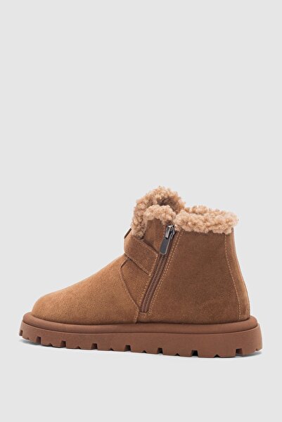 selin shoes Luva Genuine Leather Adjustable Buckle Detailed Side Zipper Women's Boots - Taba Suede