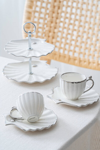 ACAR Shelly Silver 2-Person Coffee Cup Set with Stand - 130 ml