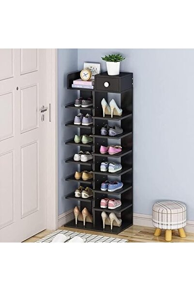 Xess Wooden Vertical Shoe Rack - 7 Tiers, Black