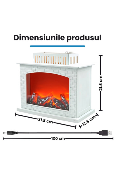 OEM Decorative Fireplace with Flame Simulation, 21.5 x 21cm, Vintage, Mains and Battery Powered, White