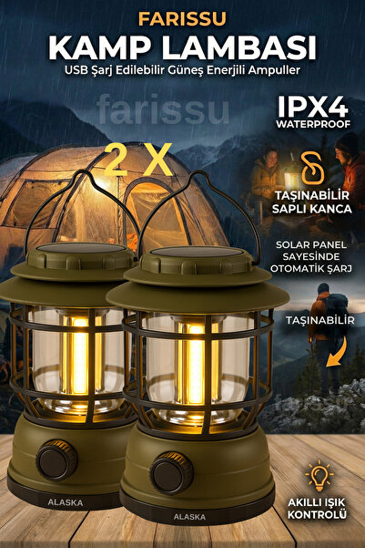 farissu Alaska Retro Tasarım Solar Güneş Enerjili ve USB Şarjlı Kamp Lambası ...