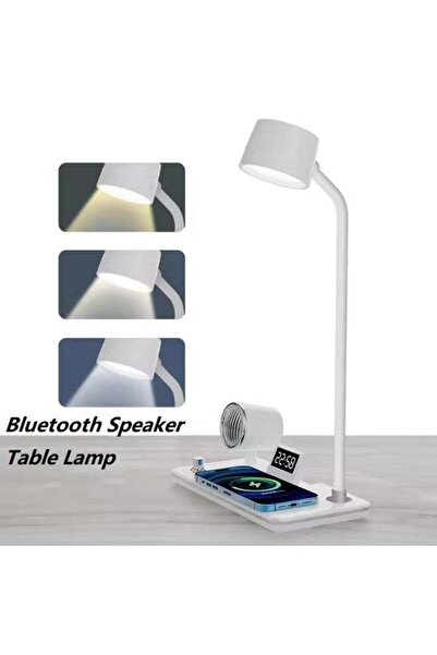 Generic 4-in-1 LED Table Lamp with Bluetooth Speaker, Wireless Charging, USB Port & Digital Clock