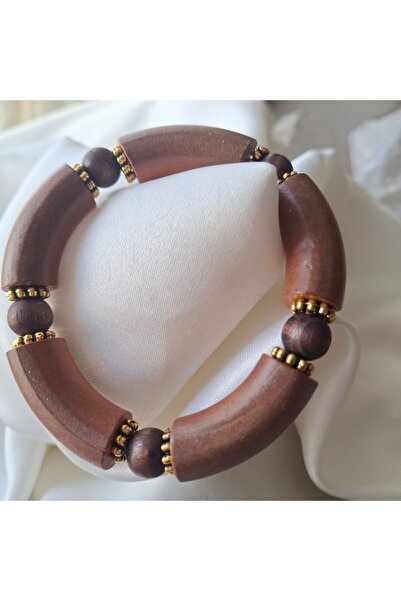 azra takı tasarım Handmade Wooden Coffee Color Elastic Misinal Colored Women's Bracelet