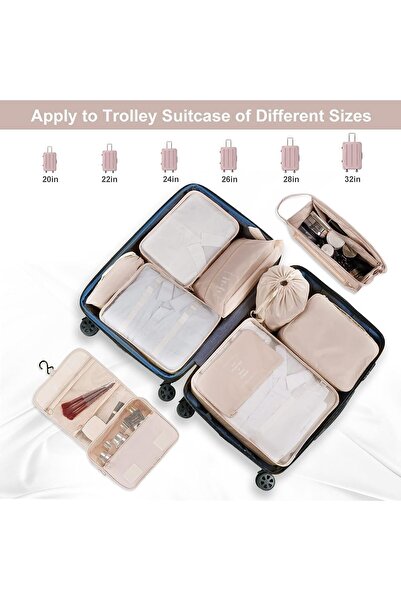 Generic Necomi 10-Piece Packing Cubes Travel Organizer - Beige