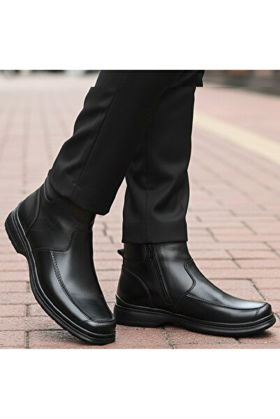 ROM Men's wide fur-lined leather boots with zipper (sizes 39-45)